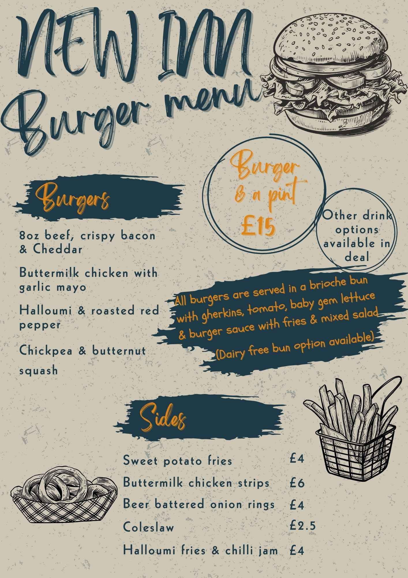 Burger night menu Feb 2025