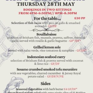 Seafood Night Menu May