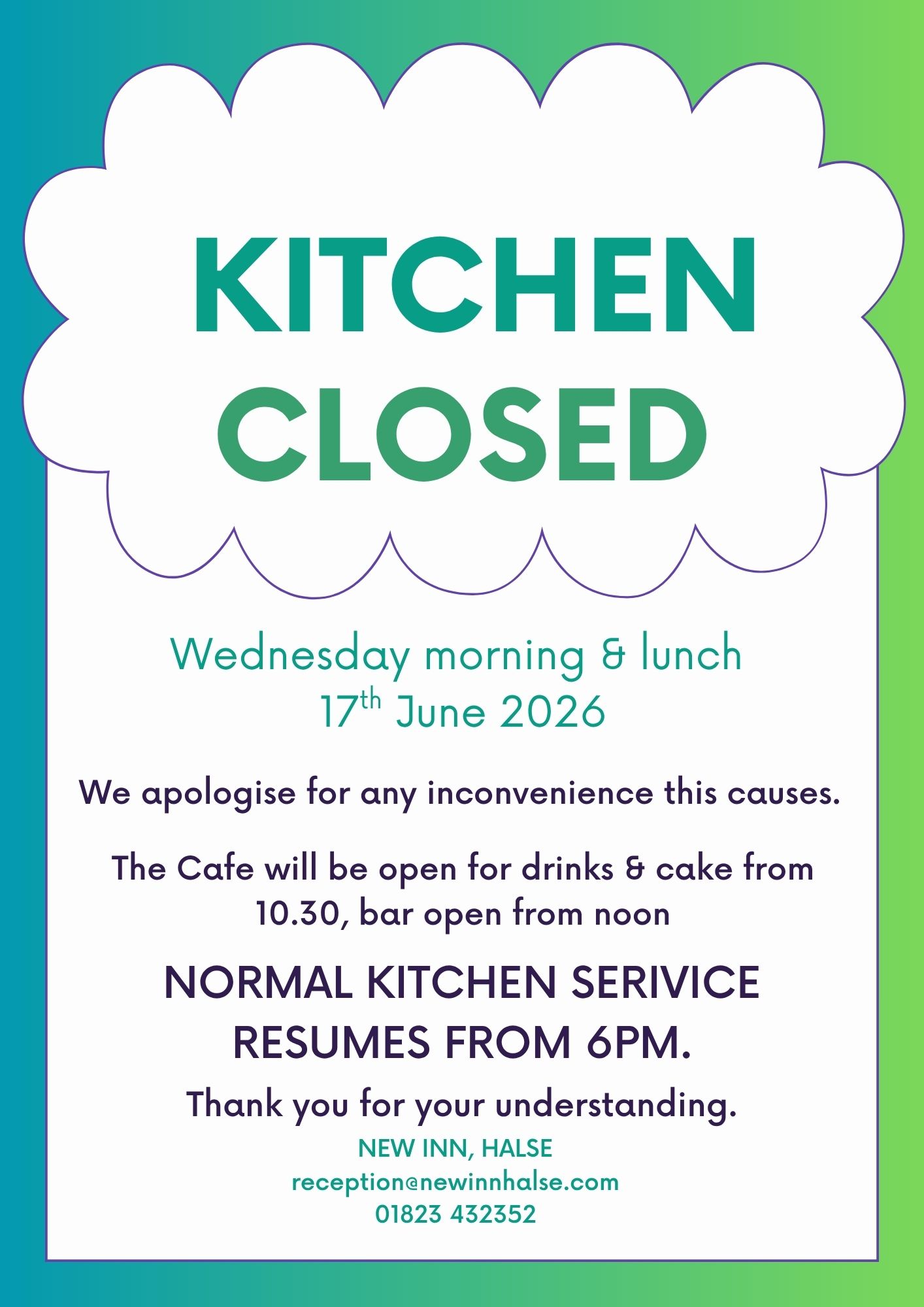 Kitchen Closed Poster 17th June
